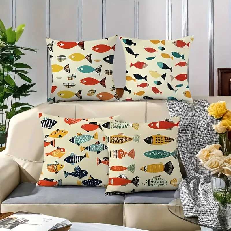 

Ocean Colorful Fish Theme double-sided Printed pillow cover Short plush Suitable living rooms bedrooms sofas throw cushion cover