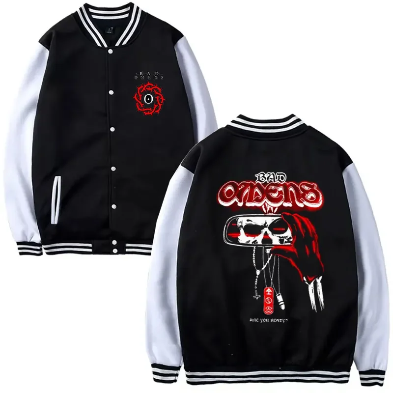 

Rock Band Bad Omens Print Baseball Uniform Men Women's Hip Hop Punk Baseball Jacket Male Fall and Winter Fleece Tracksuit Coats