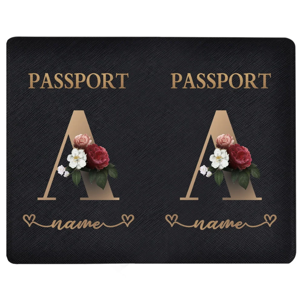 Couverture de Passeport Personnalisable en Cuir PU, Porte-Passeport de Voyage, Couverture d\'Identité, Portable, Carte Bancaire, Série Lettres,