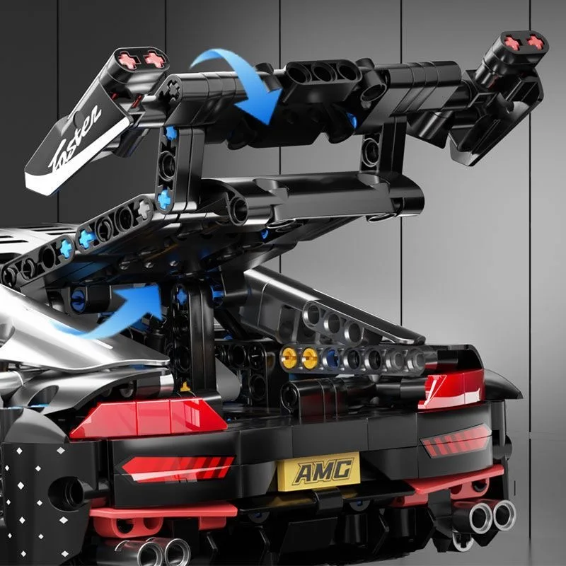 1:14 Mercedes AMG GT Silver Chrome Supercar Building Blocks Set, 1300PCS Technical Mechanical Race Car Model, Compatible Bricks, view 4