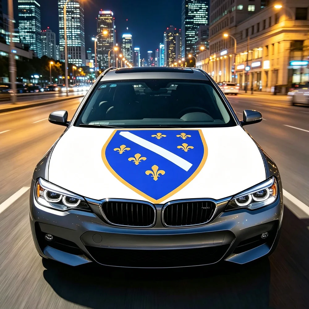 National Bosnia and Herzegovina Flag Car Hood Cover Flag Elastic Fabrics Engine Cover for Decoration, Stretch Fabric Cover view 3