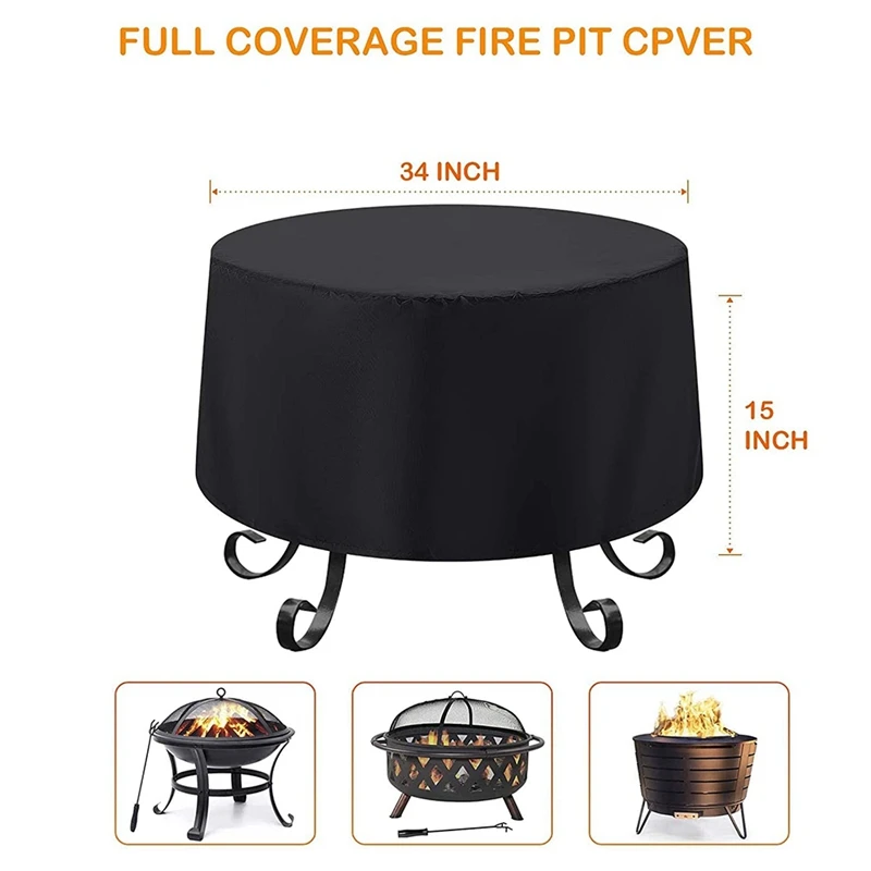 Fire Pit Cover Round For Fire Pit 22- 34 Inch,Waterproof Outdoor Fire Pit Cover,Full Coverage Patio Round Fire Pit Cover