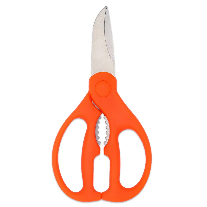 Tijeras afiladas de acero inoxidable para alimentos, hueso de pollo, verduras, hogar, negro, naranja, mango de PP, tijeras para barbacoa con Cascanueces