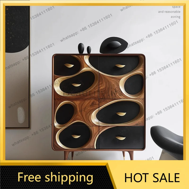 YJ Medieval solid wood chest, new living room wall decorative cabinet, high-end bedroom locker, light luxury high-end storage ca