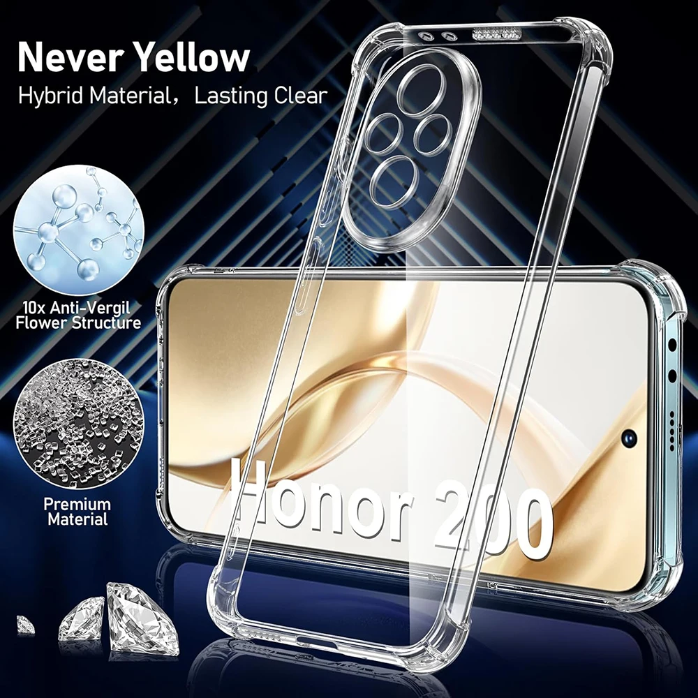 

Shockproof Silicone Case For Huawei Honor 400 200 90 70 50 Pro Lite Transparent Clear Back Cover Ultra Thin Soft Shell Fundas