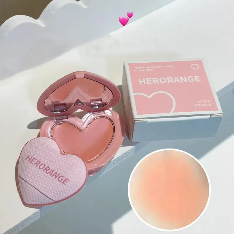 Amor coração forma blush creme monocromático suave bochecha matiz lama blush paleta natural fosco rosa roxo laranja rosto rouge