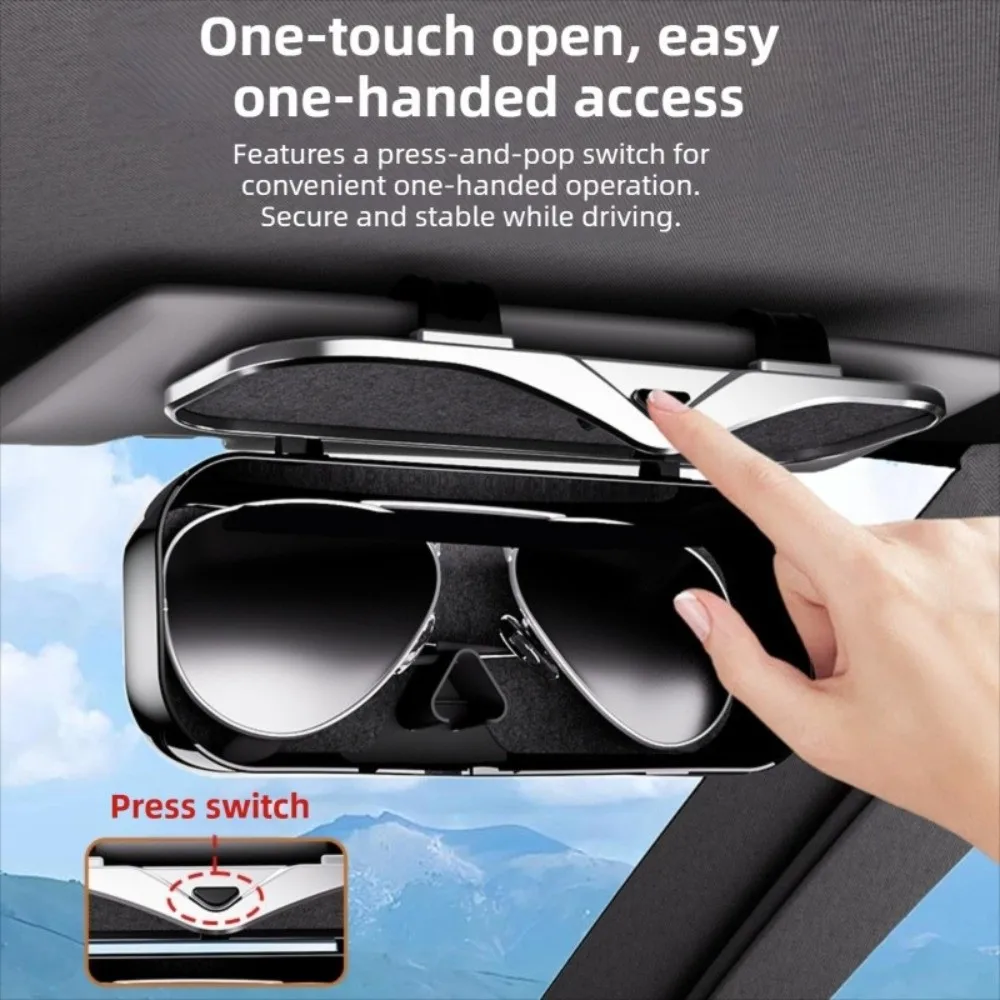 

Premium Car Visor Glasses Case ABS Flocking Inner Eyeglasses Protection Box Shock-proof Press Switch Car Sunglasses Holder