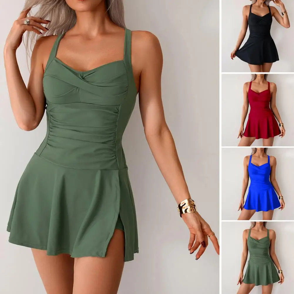 Stylish Halter Neck Swimwear Stylish Tummy Control Swim Dress for Women One Piece Bathing Suit with Back Design Vacation