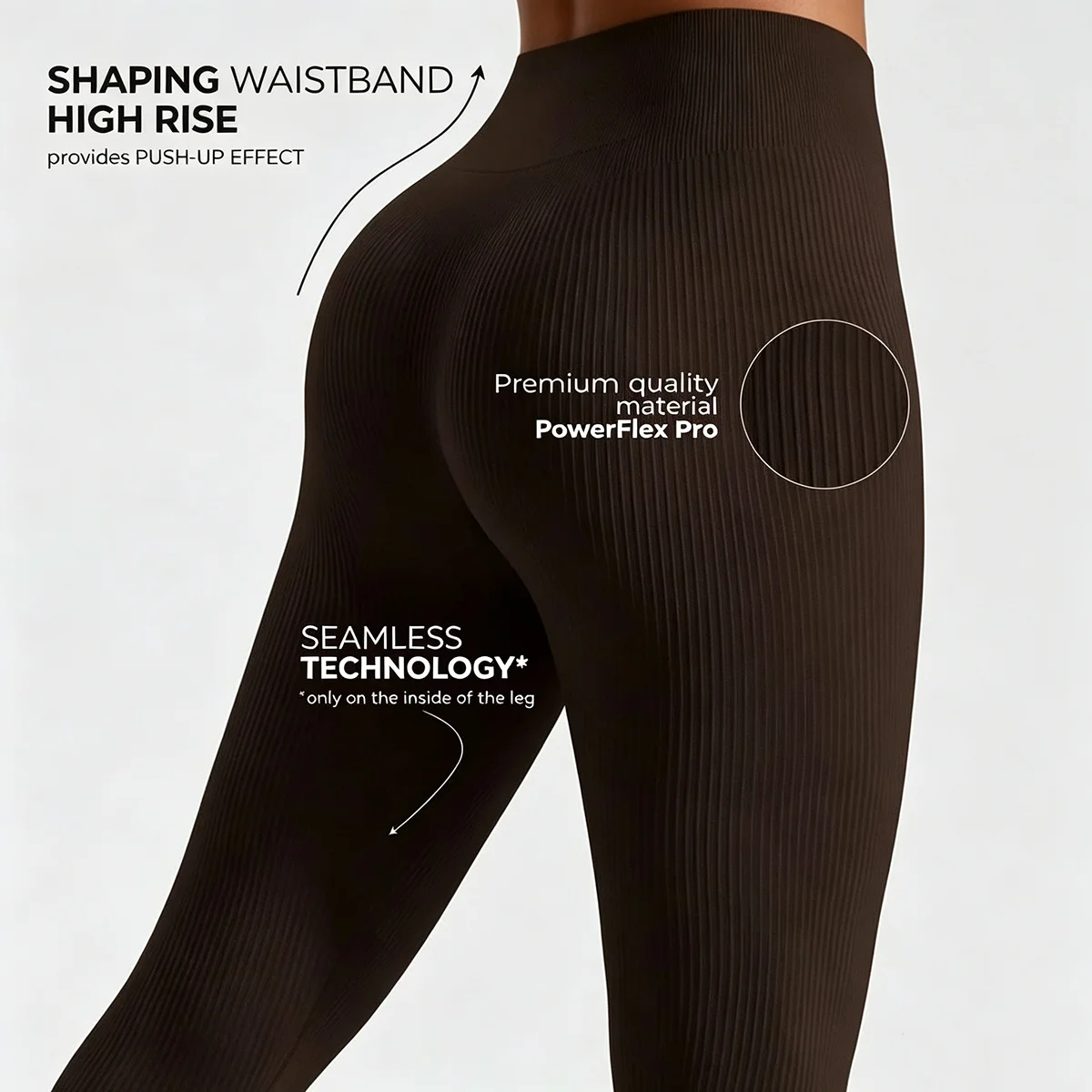 Gerippte Leggings für Damen, gestrickte Leggings, nahtlose, figurbetonte Leggings, hochtaillierte, formgebende Leggings, hoch elastische Yoga- und Fitnesshosen. – Detail 5
