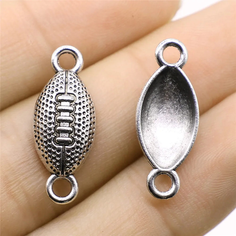 

Wholesale 150pcs/bag 10x25mm Football Connector Charms Wholesale Antique Silver Color For Jewelry Making Charms