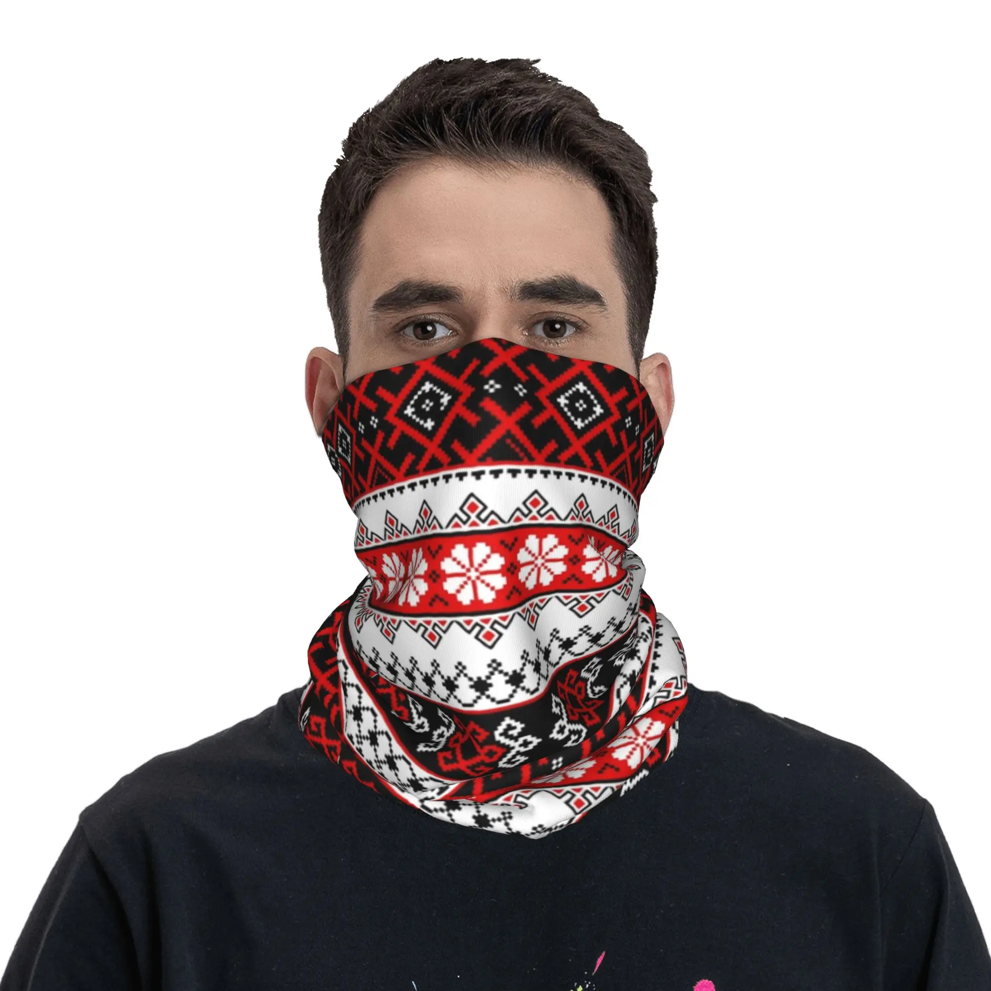 Ukrainian Bright Color Vyshyvanka Leggings and Designs Neck Gaiter UV Face Shield Winter Ukraine Ethnic Bandana Scarf for Hiking