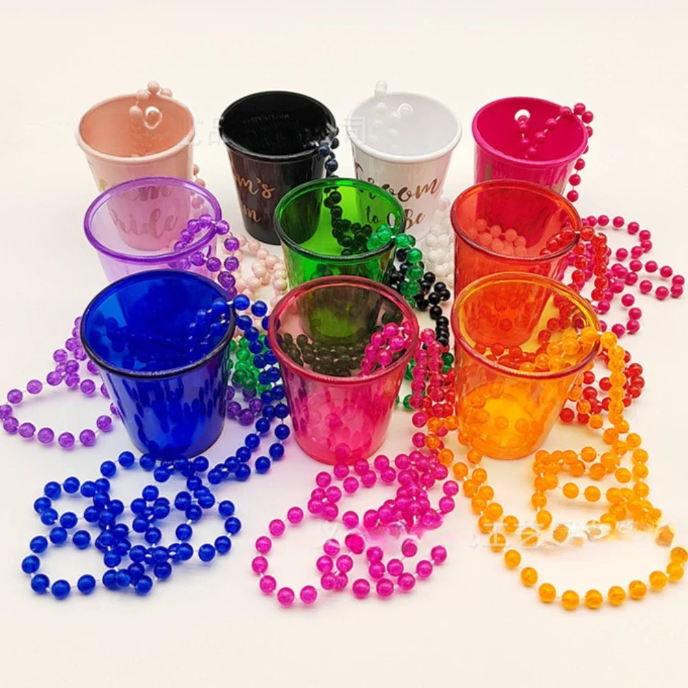 Shot Glasses Necklace Cups Bachelorette Bride Party  Plastic Shot Glass on Beaded Necklace for Birthday Wedding Party New 6Color