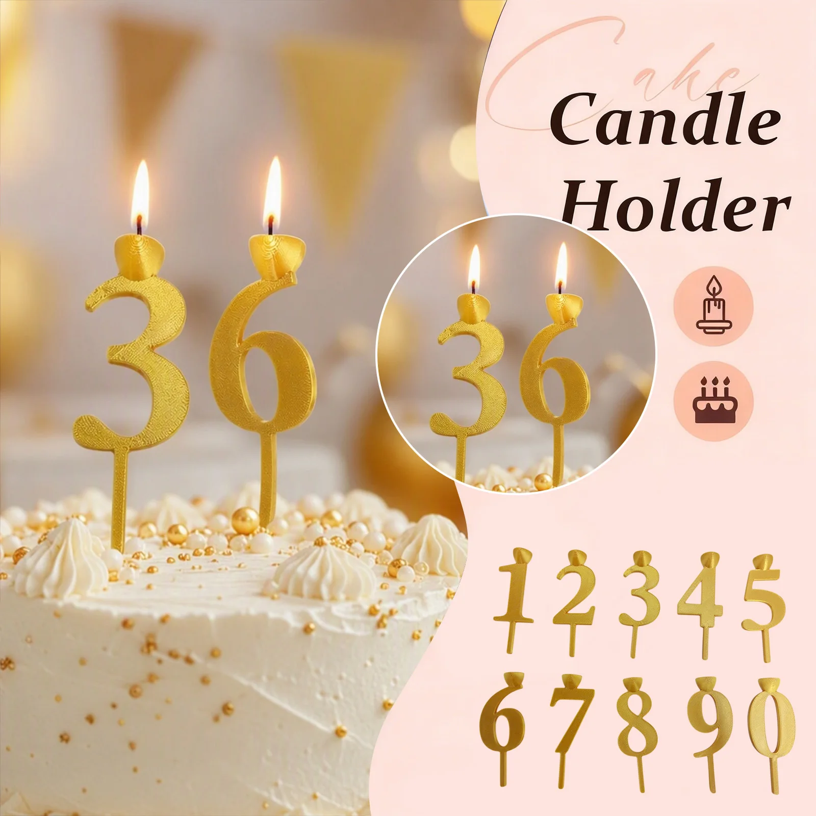 Number Candle Holder Set 0-9 Cake Toppers Reusable Birthday Candles Birthday Candles Numbers for Parties Wedding Anniversary