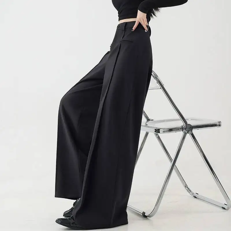 

Women High Waist Wide Leg Pants 2025 Autumn Winter Thick Fleece Lined Suit Pants High Waisted Blend Wool Floor Casual Trousers