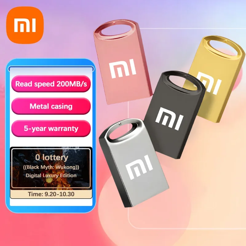 Xiaomi 2TB USB Flash Drive, 1TB 512GB logam kapasitas nyata stik memori Flash kecepatan tinggi penyimpanan untuk PC