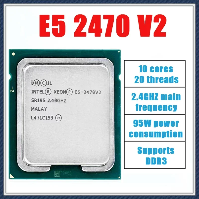 Used Intel Xeon E5 2470v2 E5 2470 V2 2.4GHz Ten-Core Twenty-Thread CPU Processor 25M 95W LGA 1356