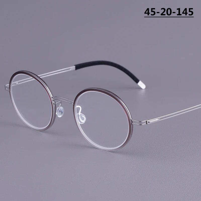 

45MM Round Glasses Frame Titanium Screwless Men Women Spectacles Norway Brand Design Eyeglasses Acetate Circle Fashion Eyewear