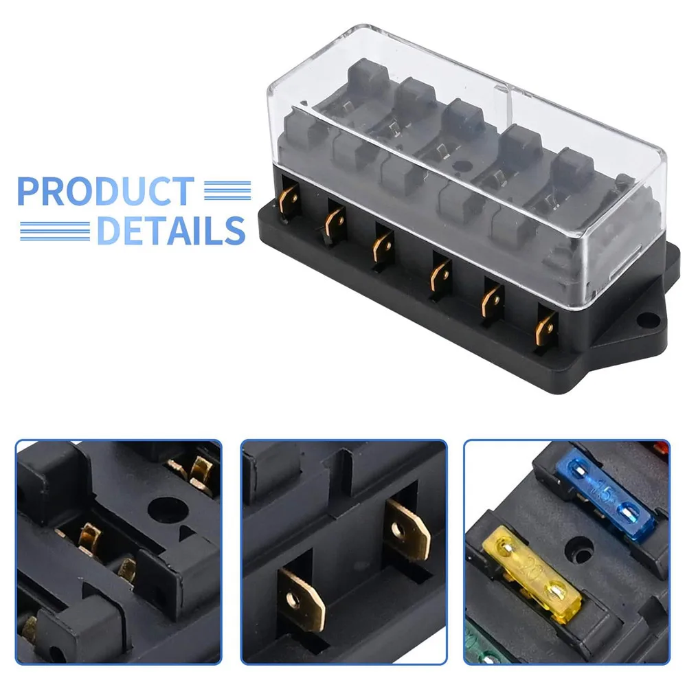 6 Way Car Circuit Standard Blade Fuse Box Block Holder Fuse For 12V / 24V Motorcycles E-Bikes with 5A 10A 15A 20A 25A 30A Fuse
