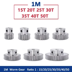 1pc 15T-50T 1M 45# Steel Worm Gear 15 20 25 30 35 40 50 Teeth 1 Module Turbine Speed Ratio 1:15/20/25/30/35/40/50 Bore 5-12mm