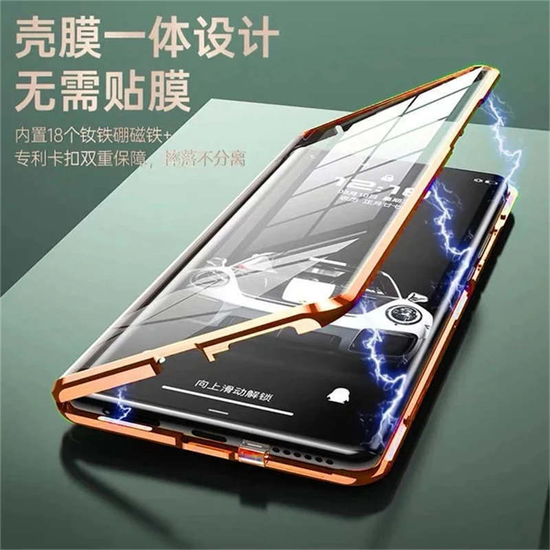 360 Full Case For Oppo Reno 12 Pro 5G Case Double-sided Magnetic Glass Adsorption Metal Phone Cover For Reno11Pro Camera Protect