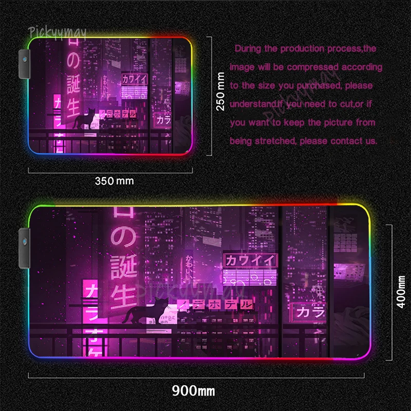 Large RGB Mouse Pad XXL Purple City Neon Mousepad LED Mouse Mat Japan Mousepads Table Pads Keyboard Mats Desk Rug With Backlit