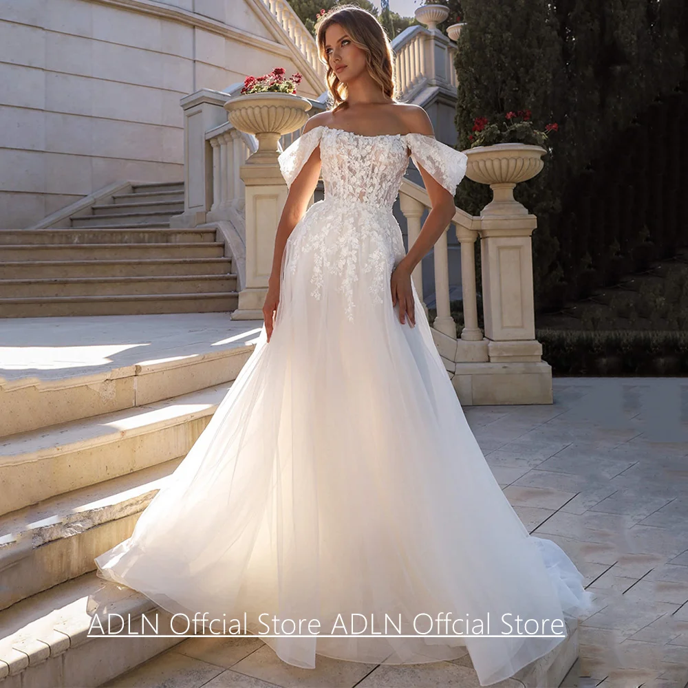 שמלת הנסיכה חתונה אישית סירה הצוואר את הכתף לראות דרך תחרה אפליק שמלת כלה שמלת כלה שמלת כלה מריאה