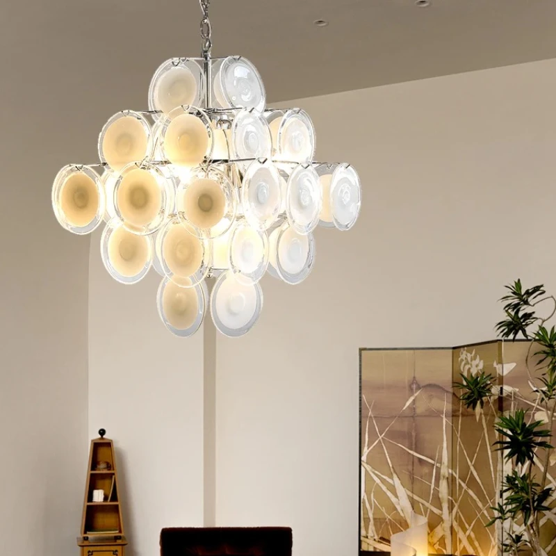 

Mid-century Bauhaus living room crystal chandelier dining room Nordic bedroom glass cream style French light luxury pendant lamp
