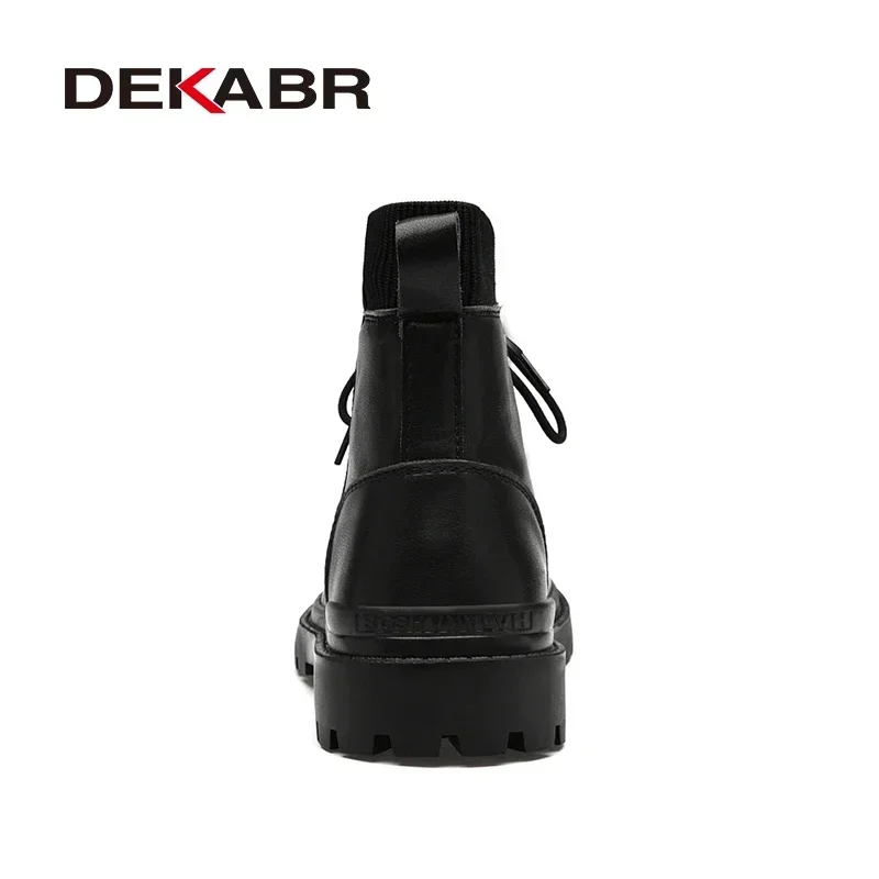 DEKABR Genuine Leather Autumn Winter Men Boots Warm Fur Plus Trend Waterproof Ankle Boots Men Fashionable British Style Boots