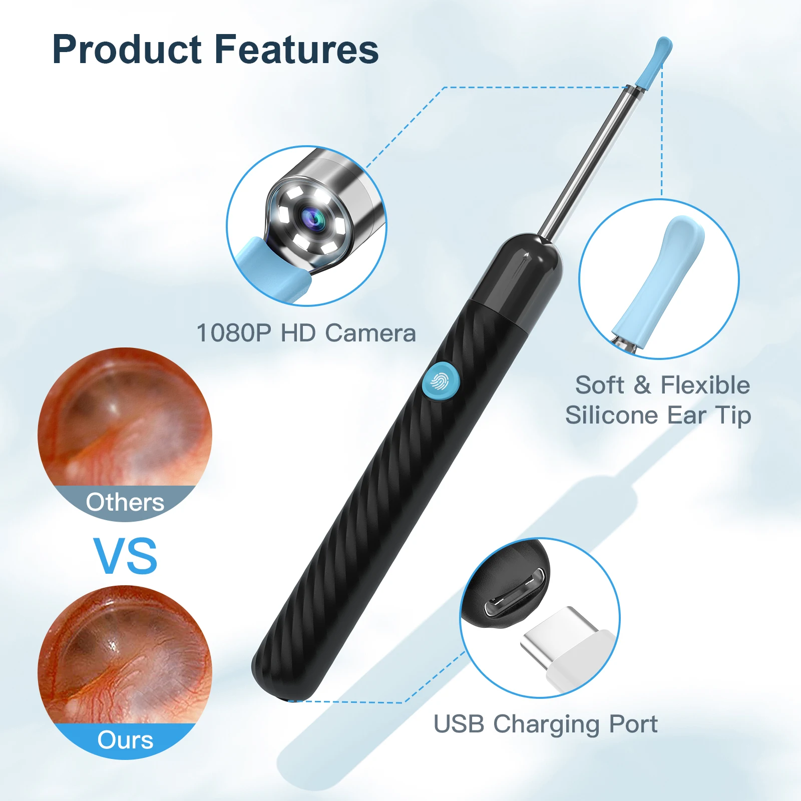 X6 Ear Cleaner With Camera 1000W Ear Wax Removal Tool with Camera 6 LED Light Wireless Otoscope Smart Ear Sticks Otoscope 3.5MM