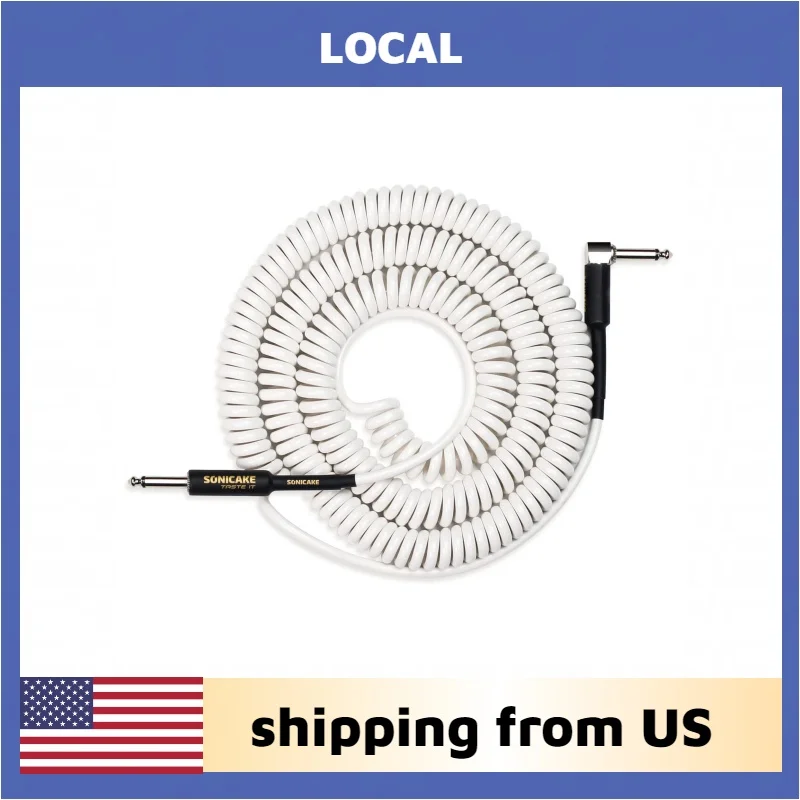 SONICAKE Local Coil Guitar Cable 32Feet/10M Instrument Coiled Curly Cord for Guitar Bass 1/4 inch Right Angle to Straight shipping from US