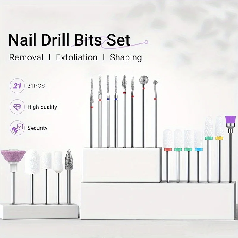 3/32 ''20PCS เจาะเล็บมืออาชีพ Bit,เซรามิคเพชรคาร์ไบด์อะคริลิคเจลเล็บชุดเครื่องมือ, cuticle Remover บิตสําหรับอะคริลิค