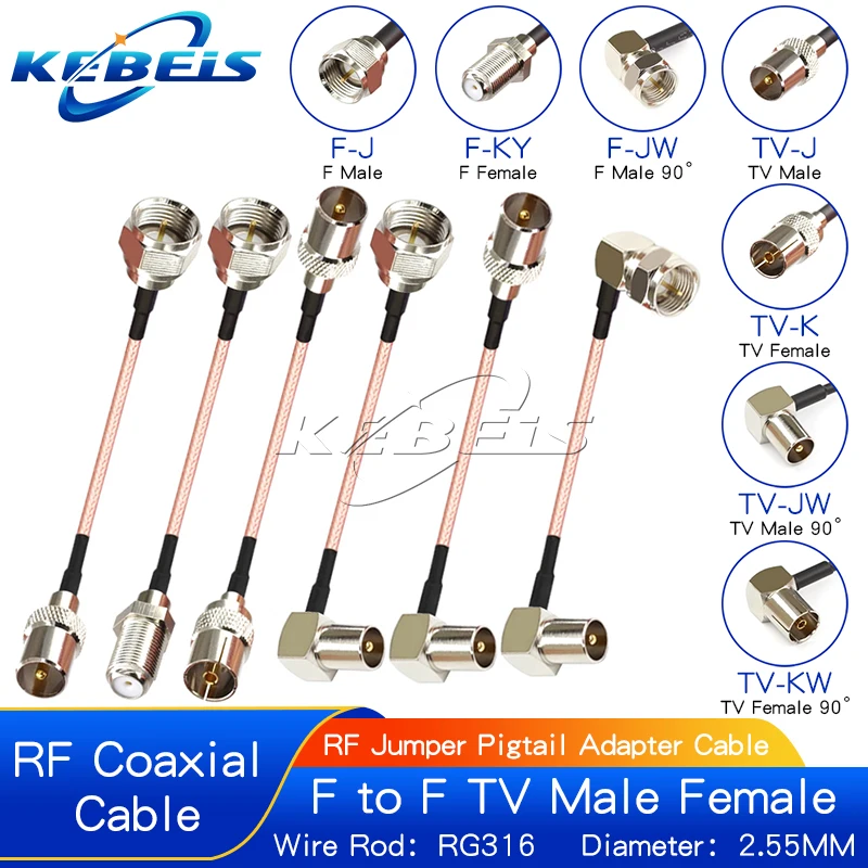 RG316 Cable IEC PAL DVB-T to F TV Male Plug & Female Jack RF Jumper Pigtail Adapter TV To F Plug Connector Set Top Box Cable