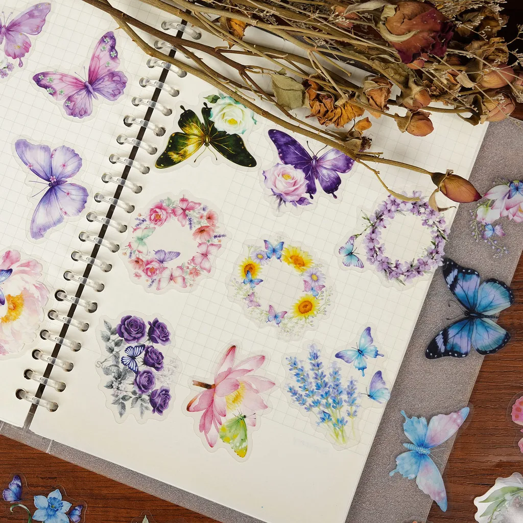 56 шт. новые изысканные мечтательные наклейки с бабочками и цветами-прозрачный журнал для домашних животных принадлежности для рукоделия BulingBulingStickers Store
