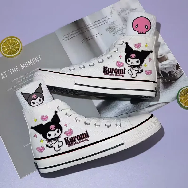 Sanrio Kawaii Kuromi Canvas Shoes Anime Cartoon Sweet Fashion Exquisite Versatile Leisure Students Girls Black High-top Sneakers