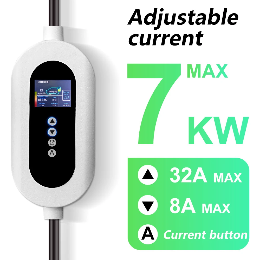 7KW 32A EV Portable Charger 5M Cable Type2 Type1 Wallbox Charging Station For Electric Vehicle WiFi APP Bluetooth Control