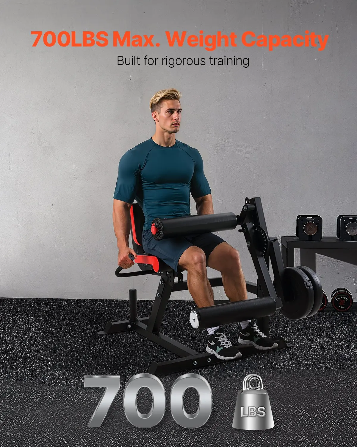 Machine d'extension et de flexion des jambes assise réglable, capacité 700 LBS, équipement d'entraînement de force pour le bas du corps avec conception à charge par plaques, banc de musculation robuste pour la maison, idéal pour les quadriceps, les ischio-jambiers, les fessiers – Parfait pour garage, salle de sport à domicile, appartement, studio de fitness
