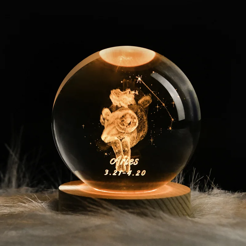 Creative 3D Crystal Ball 12 Constellations Night Light Colorful Light Atmosphere Lamp Aries Taurus Gift Souvenir Home Decoration