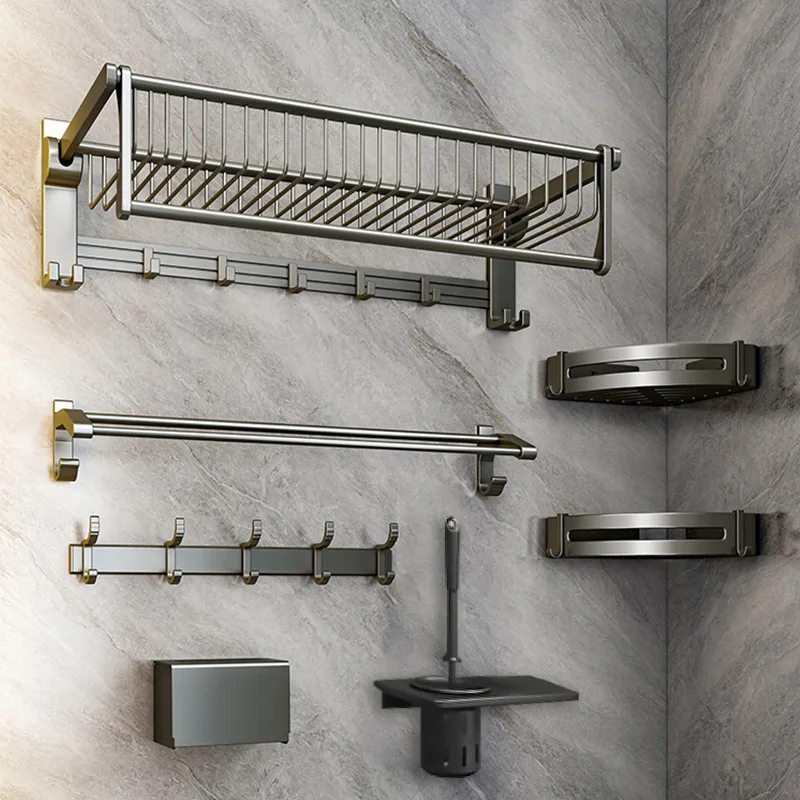 

HONGDEC без перфорации, серая матовая алюминиевая вешалка для полотенец для ванной комнаты, подвесной набор, вешалка для полотенец для ванной