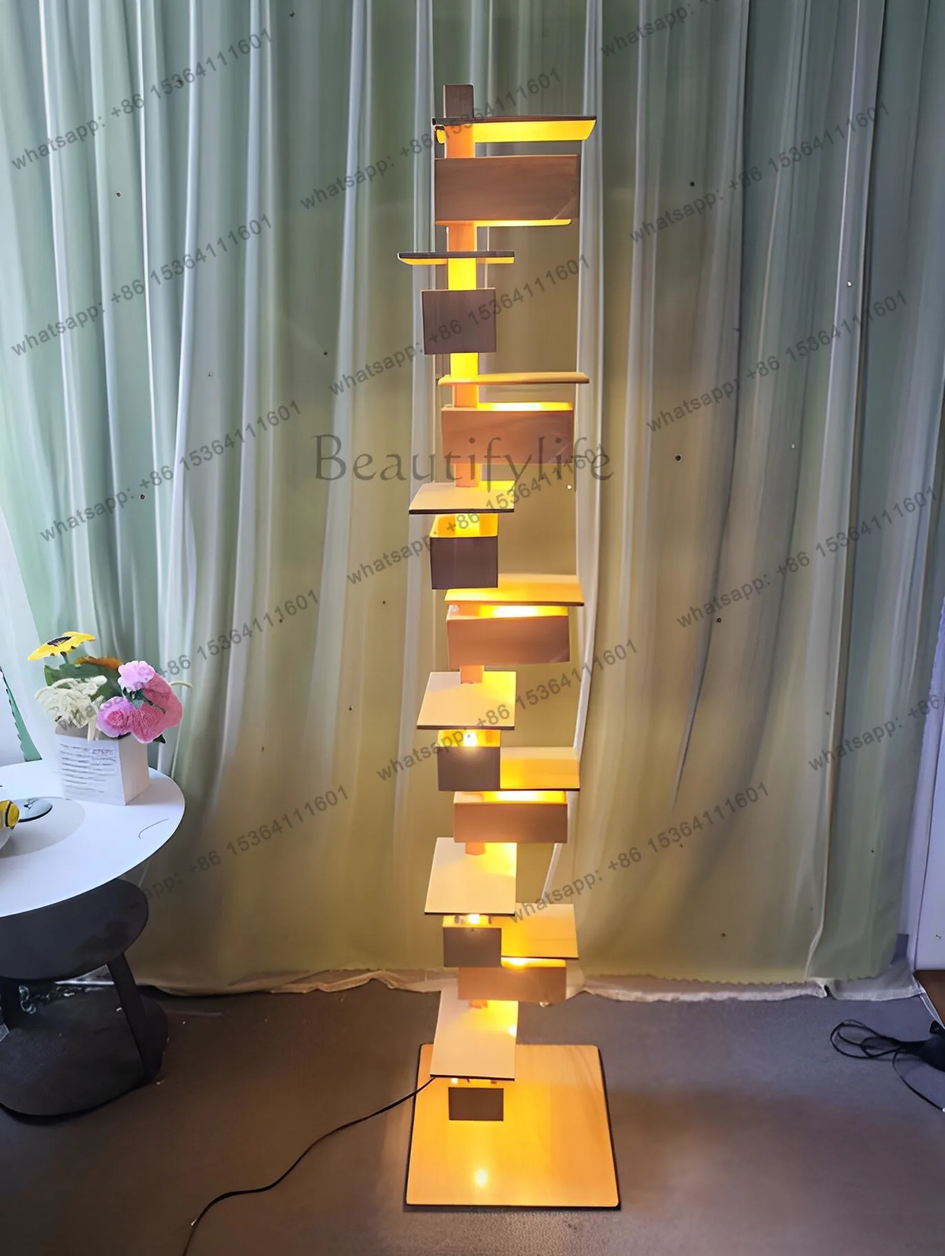 Flowing water villa floor-to-ceiling luminous objects designer simple living room imitation wood grain ornaments