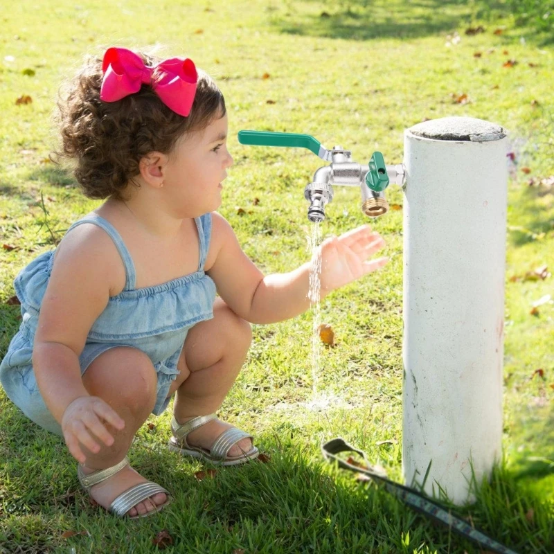 Easy Installs Metal Double Hose Tap with Single Handle Multiple Use Garden Tap for Garden & Industrial Water Management