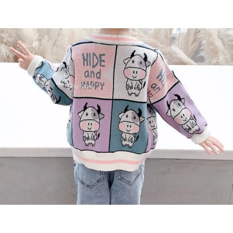 Girls Sweater Baby Girl Winter Clothing Spring Fall Cartoon Coat Children Sweater Leisure Cotton Clothing Female Child Clothes