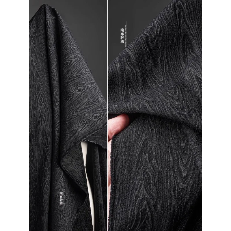 Black Heavy Wave Wood Grain Jacquard Fabric with Chinese Style Three-dimensional Reconstruction Texture Pattern Fabric