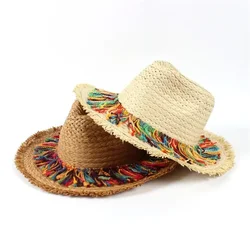 Girl's Fashion Gifts MultiColored Tassel Grass Hat for Sun Shading Sun Protection Breathable Weaving Wide Brim Grass Hat Gifts