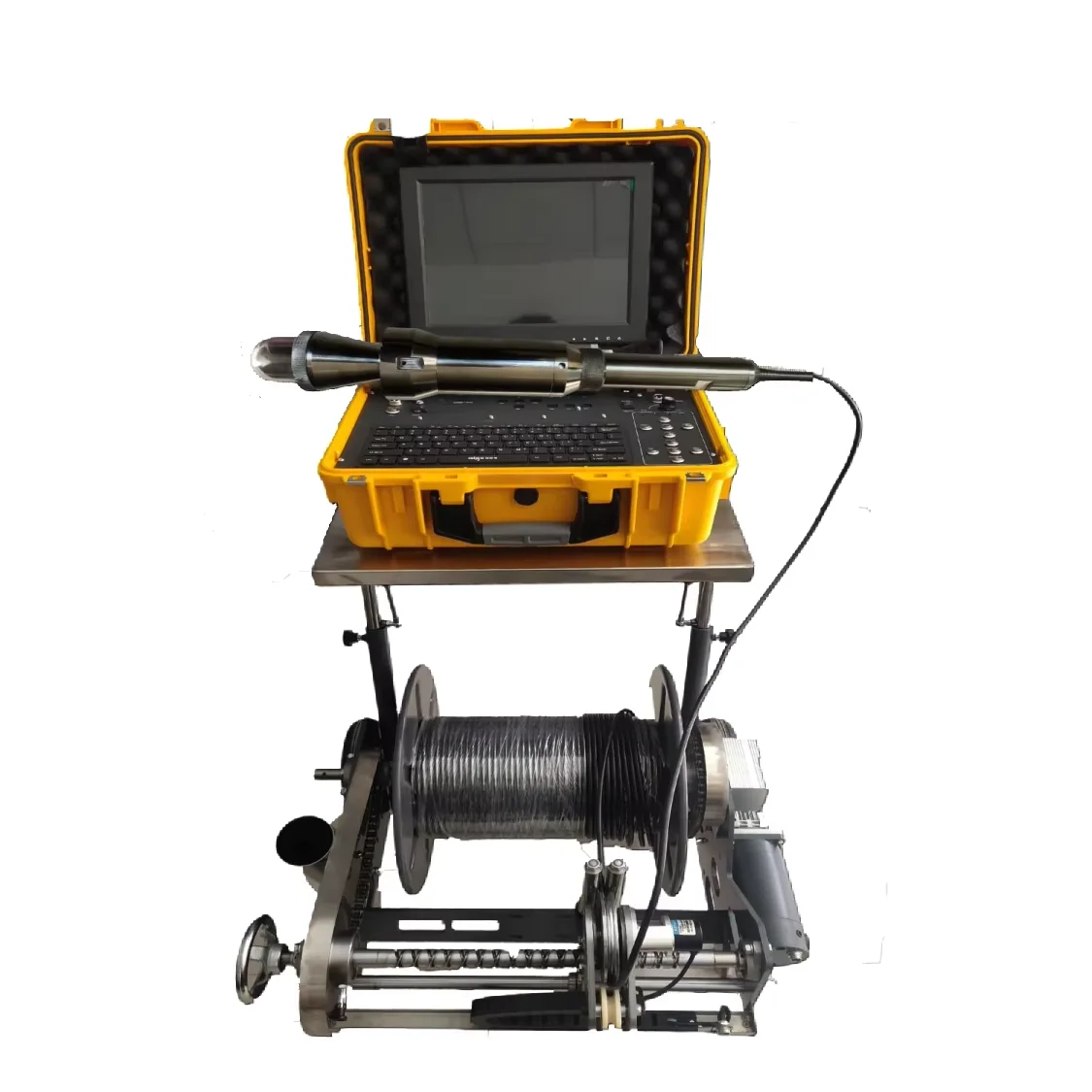 Q500 80mm High Resolution 300m Depth Spherical Camera Trolley Cart OEM Borehole Underwater Deep Well Inspection