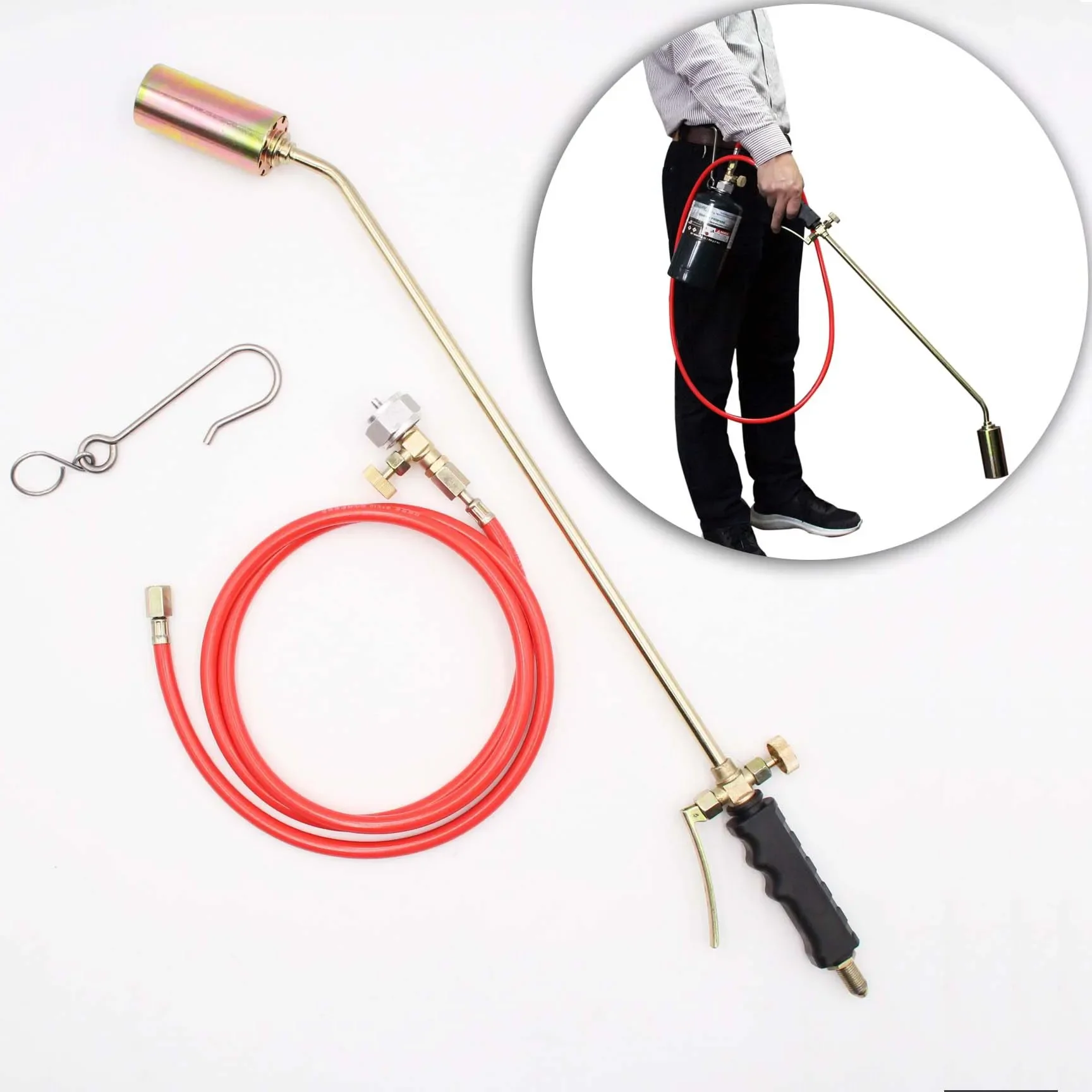 Propane Torch Weed Burner Torch, Double Valve Blow Torch 50 inch Hose Adjustable Flame Control for Soldering Thawing Weeding BBQ