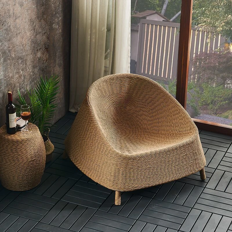 

Balcony Leisure Chair Single-Seat Sofa Chair Balcony Living Room Rattan Sofa and Tea Table Combination