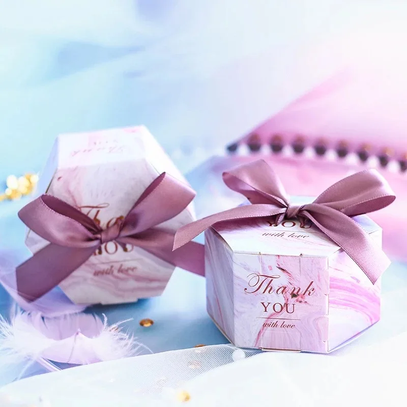 

Pink Marble Hexagon Style Candy Box Wedding Favors and Gifts Boxes Baby Shower Paper Gift Boxes for guests Party Supplies