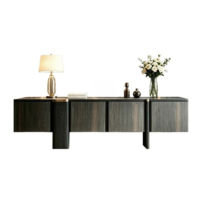 Light luxury solid wood TV cabinet, living room against the wall floor storage cabinet, modern villa advanced storage side