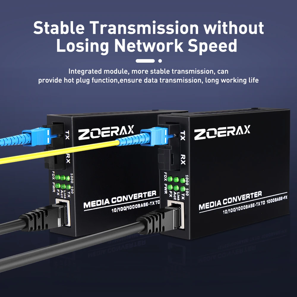 ZoeRax Ein Paar Gigabit-Glasfaser-Transceiver Media Coverter Ethernet SC Singlemode RJ45 Port Optischer Transceiver – Detail 5