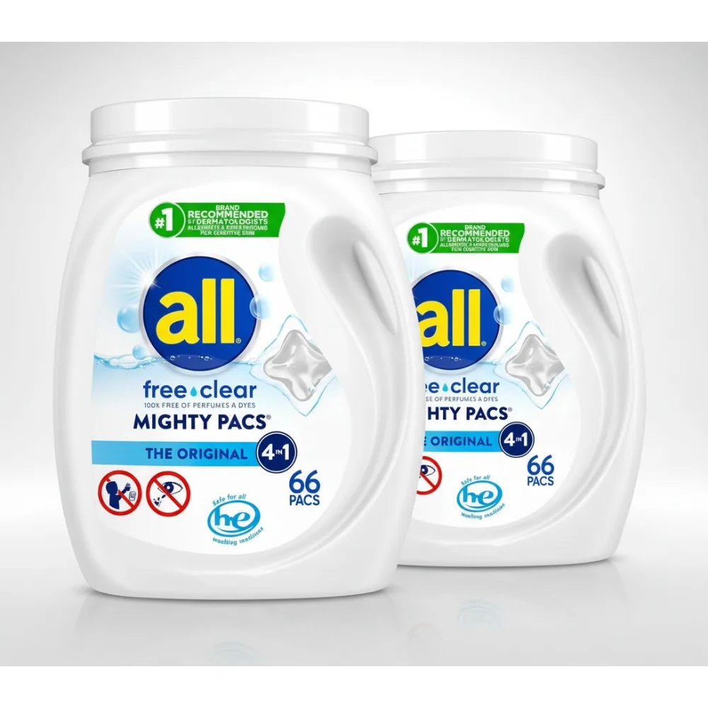 

Hypoallergenic Laundry Detergent Pacs, 132 Count, Unscented & Dye-Free for Sensitive Skin & Families